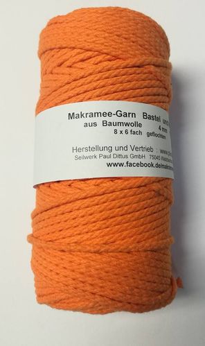 Makrameegarn 200 Meter in Orange - 4 mm geflochten - Häkelgarn - Strickgarn