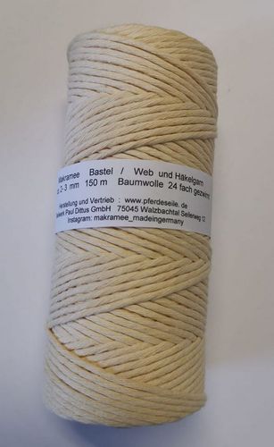 Webgarn gezwirnt ca. 3 mm - vanille- 150 Meter Spule